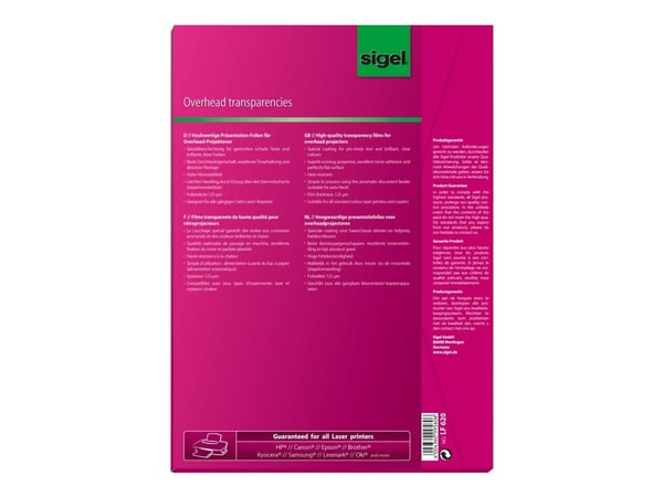 Sigel LF620 - 125 mikroner - gjennomsiktig - A4 (210 x 297 mm) 50 ark overhead-transparenter