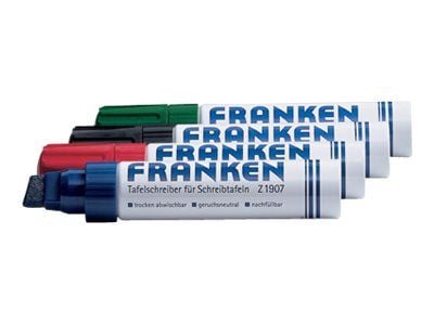 Franken JumboMarker, 4 styck, Svart, Blå, Grön, Röd, Mejselspets, Svart, Blå, Grön, Röd, Vit, 4 mm, 1,2 cm