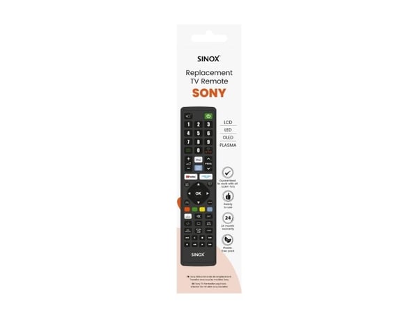 Sinox fjärrkontroll för Sony, TV, RF Trådlös, Tryckknappar, Svart