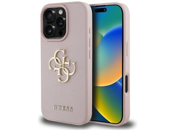 Guess PU karkaistu 4G metalli logo tapauksessa iPhone 16 Pro Pinkki