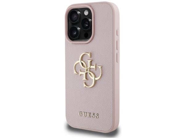 Guess PU karkaistu 4G metalli logo tapauksessa iPhone 16 Pro Pinkki