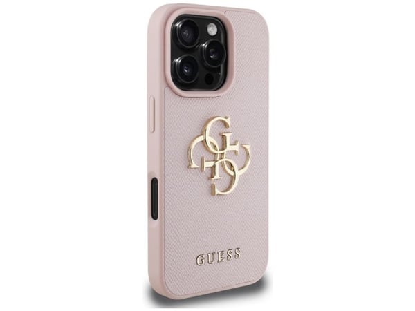 Guess PU karkaistu 4G metalli logo tapauksessa iPhone 16 Pro Pinkki