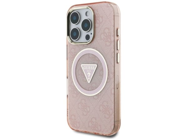 Guess IML Metal Glitter 4G Circle Triangle MagSafe-skal – iPhone 16 Pro Max – rosa
