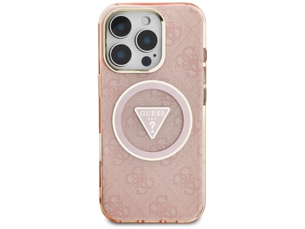 Guess IML Metal Glitter 4G Circle Triangle MagSafe-skal – iPhone 16 Pro Max – rosa