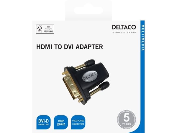 DELTACO - Videokort - enkel länk - HDMI hona till DVI-D hane - svart - 1080p stöd 60 Hz