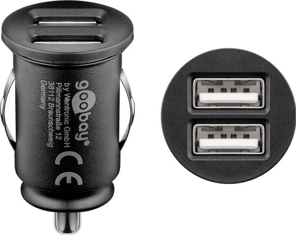 goobay - Autovirtasovitin - 2,1 A - 2 lähtöliitäntää (USB) - musta