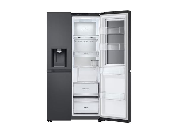 LG InstaView GSXE90EVDD, Frittstående, Amerikansk dør, Svart, 3 dører, Essence Black Steel, Berøringskontroll