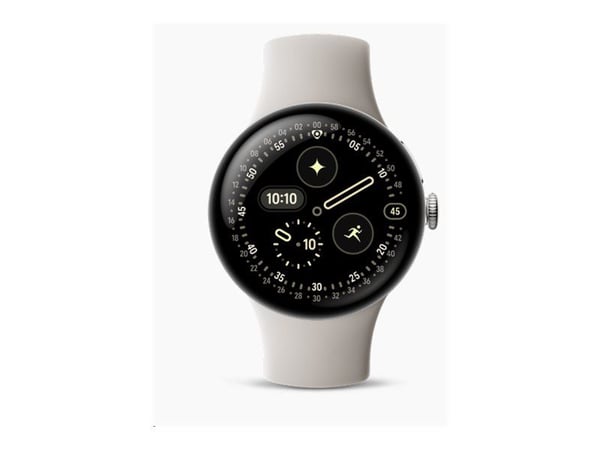 Google Pixel Watch 4 - 41 mm - polert sølvaluminium - smartklokke med aktivt bånd - fluorelastomer med myk berøringsoverflate - porselen - båndbred...