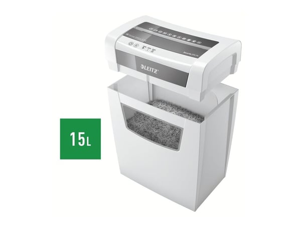 LEITZ IQ Home Office S dokumentmakulator med partikkelkuttet P-4, 4 x 28 mm, opptil 8 ark, hvit (80360000)