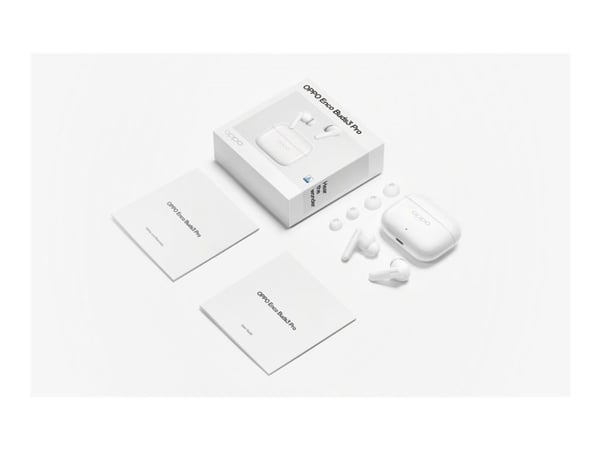 OPPO Enco Buds3 Pro - True wireless-hörlurar med mikrofon - inuti örat - Bluetooth - White Glaze