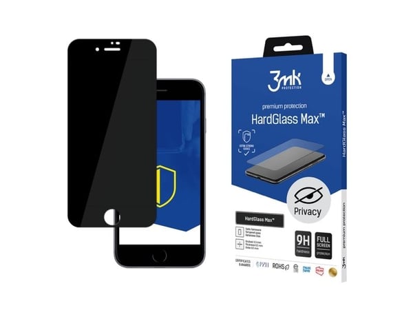 3MK HardGlass Max Privacy, Apple, Apple iPhone 8, Reptålig, Temperaturbeständig, Fallsäker, 1 styck