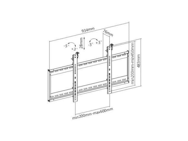 Techly ICA-PLB 046F, 177,8 cm (70"), 200 x 200 mm, 600 x 400 mm, 3 - 5°, Stål, Sort