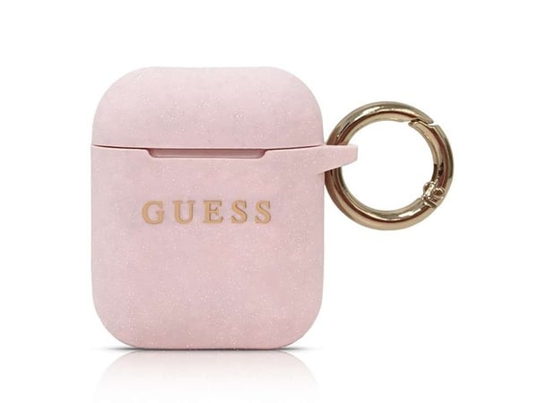 Guess skyddsfodral GUACCSILGLBK Silicone Glitter till AirPods 1/2 rosa