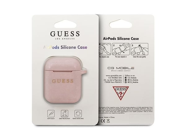 Guess skyddsfodral GUACCSILGLBK Silicone Glitter till AirPods 1/2 rosa
