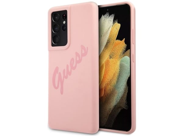Guess GUHCS21LLSVSPI S21 Ultra G998 rosa hardt deksel Script Vintage
