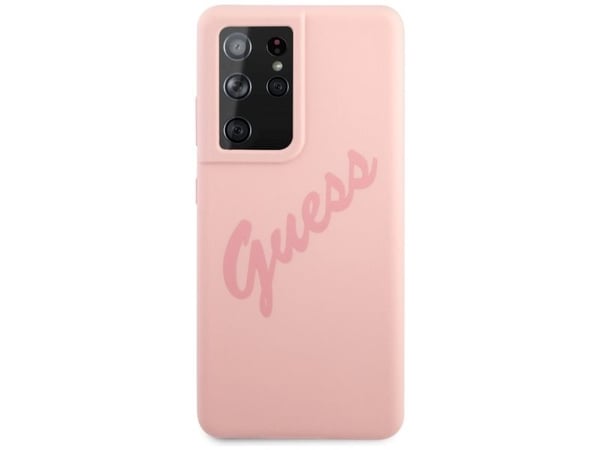 Guess GUHCS21LLSVSPI S21 Ultra G998 rosa hardt deksel Script Vintage