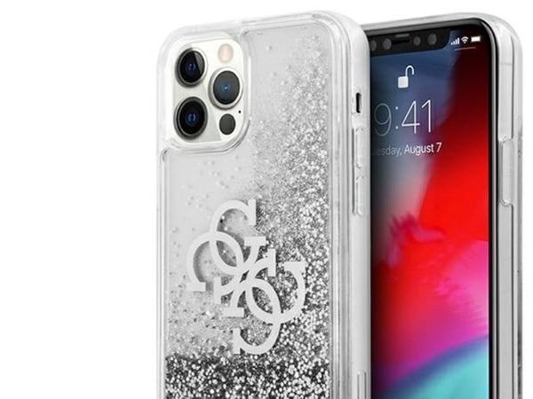 Guess GUHCP12LLG4GSI hardt mobildeksel iPhone 12 Pro Max 6,7" sølv 4G Big Liquid Glitter