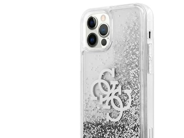 Guess GUHCP12LLG4GSI hardt mobildeksel iPhone 12 Pro Max 6,7" sølv 4G Big Liquid Glitter