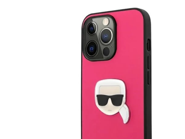 Deklas KLHCP13LPKMP Karl Lagerfeld PU-läder Karl Head Case för iPhone 13 Pro (rosa)