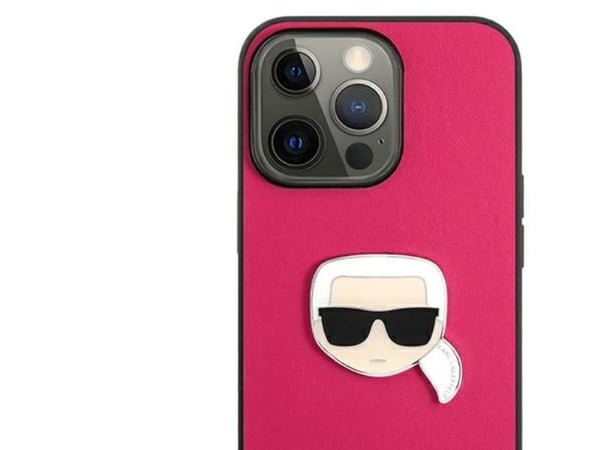 Deklas KLHCP13LPKMP Karl Lagerfeld PU-läder Karl Head Case för iPhone 13 Pro (rosa)