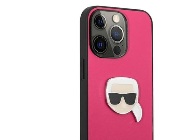Deklas KLHCP13LPKMP Karl Lagerfeld PU-läder Karl Head Case för iPhone 13 Pro (rosa)