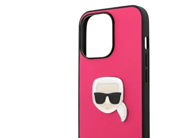 Deklas KLHCP13LPKMP Karl Lagerfeld PU-läder Karl Head Case för iPhone 13 Pro (rosa)