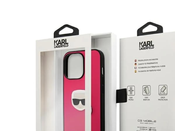 Deklas KLHCP13LPKMP Karl Lagerfeld PU-läder Karl Head Case för iPhone 13 Pro (rosa)