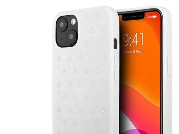 Mercedes Benz MEHCP13MESPWH iPhone 13 6,1 Hvit/hvitt klistremerke med sølvstjernemønster