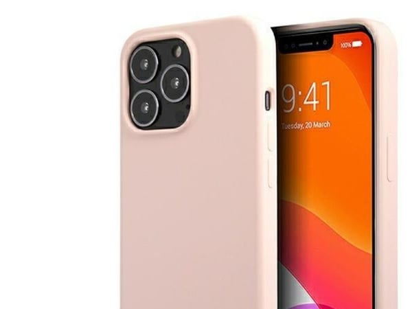 Guess GUHMP13XLSLMGLP iPhone 13 Pro Max 6,7" Lyserosa/Lyserosa hardt deksel Silikonskrift Gulllogo Magsafe