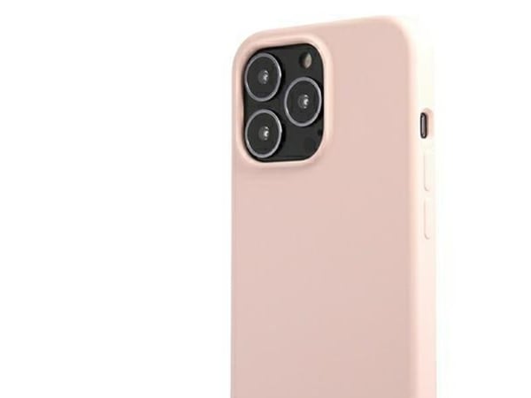 Guess GUHMP13XLSLMGLP iPhone 13 Pro Max 6,7" Lyserosa/Lyserosa hardt deksel Silikonskrift Gulllogo Magsafe