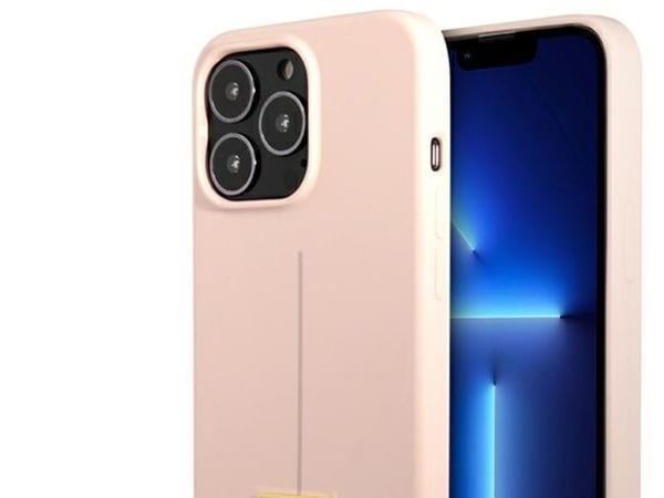Guess GUHCP13LSLTGP iPhone 13 Pro / 13 6,1 tuuman säännöllinen / vaaleanpunainen kova kotelo, silikoni kolmio