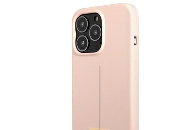 Guess GUHCP13LSLTGP iPhone 13 Pro / 13 6,1 tuuman säännöllinen / vaaleanpunainen kova kotelo, silikoni kolmio
