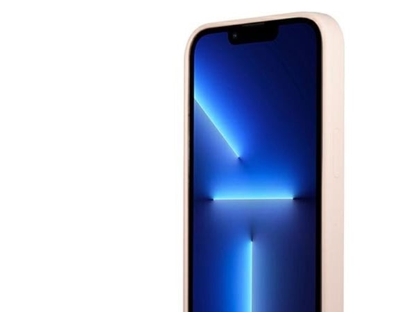 Guess GUHCP13SSLTGP iPhone 13 mini 5.4 tuuman tavallinen / vaaleanpunainen kova kotelo, silikoni kolmio