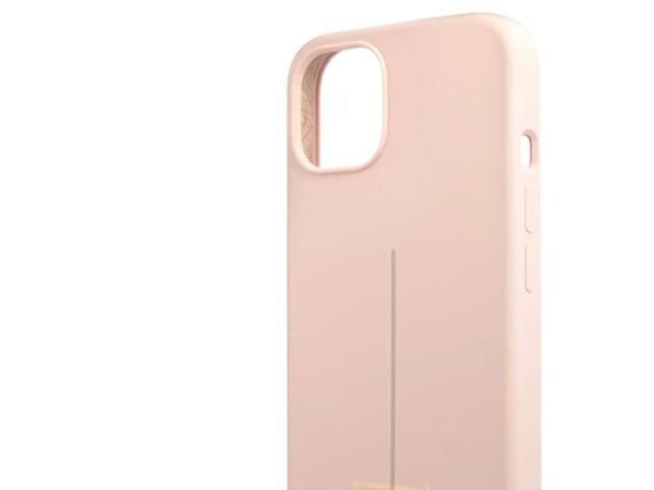Guess GUHCP13SSLTGP iPhone 13 mini 5.4 tuuman tavallinen / vaaleanpunainen kova kotelo, silikoni kolmio