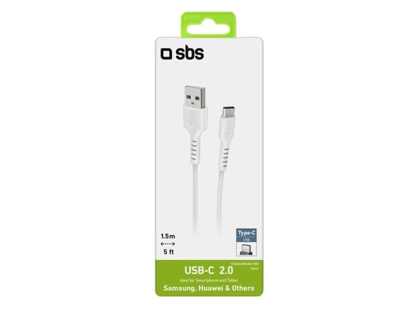 SBS TECABLEMICROC15W, 1,5 m, USB A, USB C, USB 2.0, Hvit