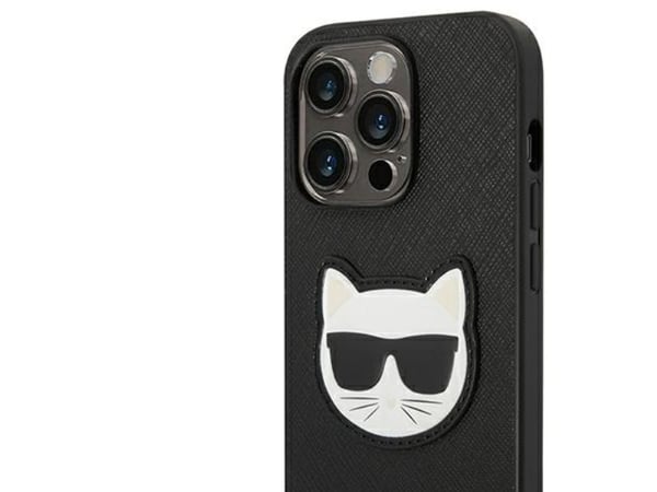 Karl Lagerfeld KLHCP14LSAPCHK iPhone 14 Pro 6.1" hardt deksel, svart/svart Saffiano Choupette-hodelapp