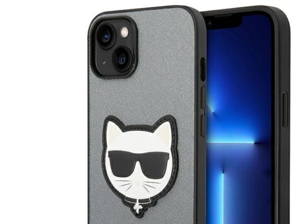 Karl Lagerfeld KLHCP14MSAPCHG iPhone 14 Plus 6.7" kovakotelo hopea/hopea Saffiano Choupette Head Patch