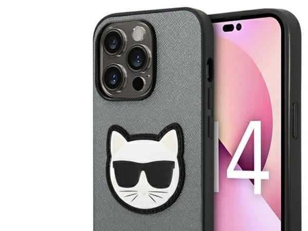 Karl Lagerfeld KLHCP14LSAPCHG iPhone 14 Pro 6,1" hårt skal i silver Saffiano Choupette Head