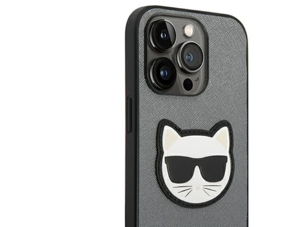 Karl Lagerfeld KLHCP14LSAPCHG iPhone 14 Pro 6,1" hårt skal i silver Saffiano Choupette Head