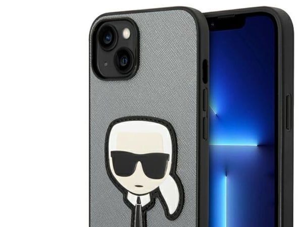 Karl Lagerfeld KLHCP14MSAPKHG iPhone 14 Plus 6.7" hopea/hopea kovakotelo Saffiano Karl Head patch