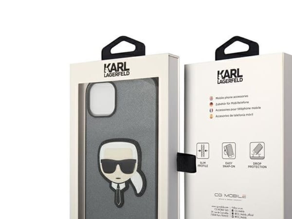 Karl Lagerfeld KLHCP14MSAPKHG hardt deksel til Apple iPhone 14 Plus / 15 Plus 6,7" Saffiano Karl's H, sølv
