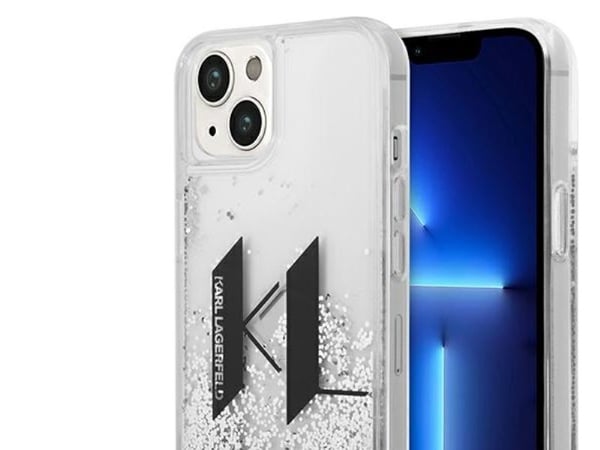 Karl Lagerfeld Liquid Glitter Big KL-deksel til iPhone 14 - sølvfarget
