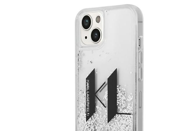 Karl Lagerfeld Liquid Glitter Big KL-deksel til iPhone 14 - sølvfarget
