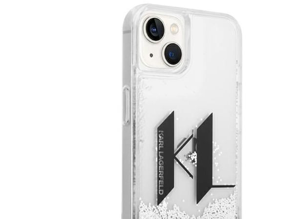 Karl Lagerfeld Liquid Glitter Big KL-deksel til iPhone 14 - sølvfarget