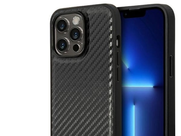 partnertele Originalt frontpaneldeksel BMW BMHCP14L22NBCK for iPhone 14 Pro (karbondeksel nederst horisontal blå linje og trykt logo / svart)