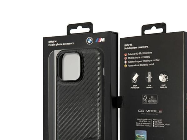 partnertele Originalt frontpaneldeksel BMW BMHCP14L22NBCK for iPhone 14 Pro (karbondeksel nederst horisontal blå linje og trykt logo / svart)