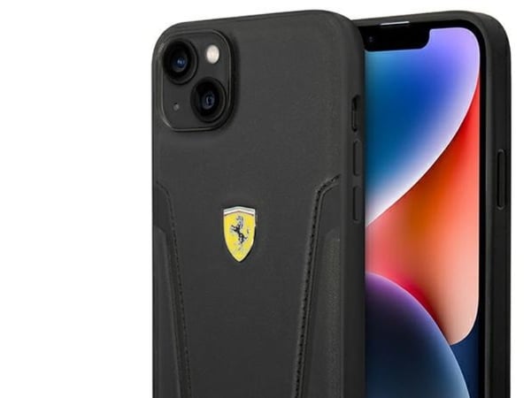 Kotelo Ferrari FEHCP14MRBUK iPhone 14 Plus 6.7 tuuman musta/musta kova kotelo nahka tiiviste puolella