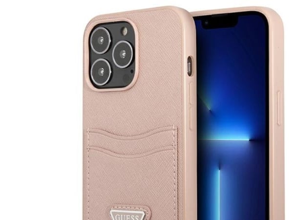 GUESS telefondeksel GUHCP13LSATPPPPP 13 Pro / 13 6,1" Hardcase Saffianotriangle kortholder logo, rosa/rosa