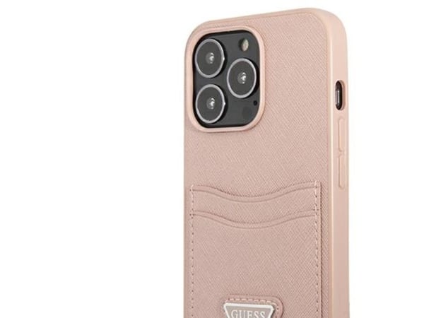 GUESS telefondeksel GUHCP13LSATPPPPP 13 Pro / 13 6,1" Hardcase Saffianotriangle kortholder logo, rosa/rosa