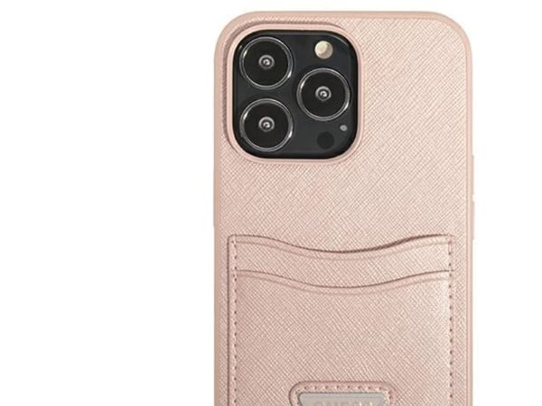 GUESS telefondeksel GUHCP13LSATPPPPP 13 Pro / 13 6,1" Hardcase Saffianotriangle kortholder logo, rosa/rosa